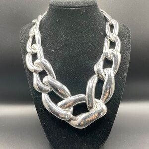 Chunky Silver Tone Link Choker Necklace